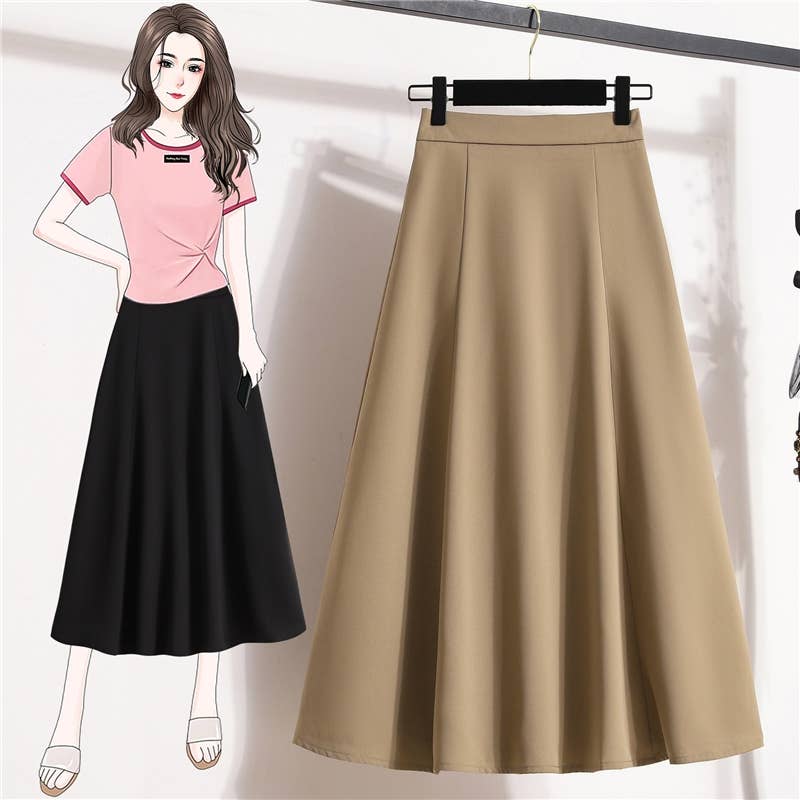 UZ Wholesale Store - High Waist Elastic Midi Skirt: BLACK / 3XL