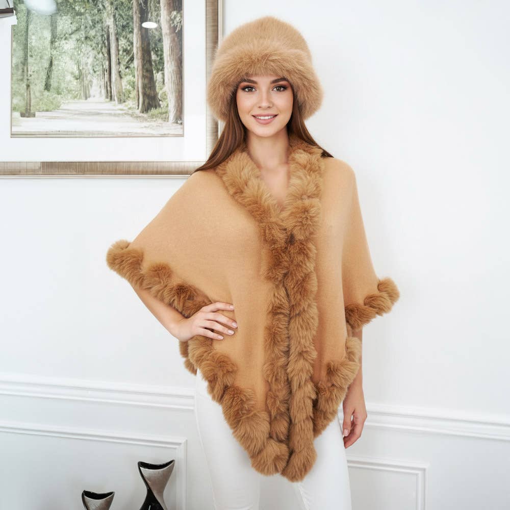 Sensibling Corp. - Elegant Faux Fur Trim Cape Poncho: Royal Blue