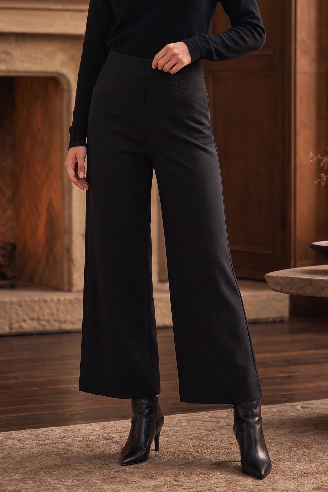 Dear Scarlett - High Rise Twill Wide-Leg Pants : BORDEAUX WINE / XL