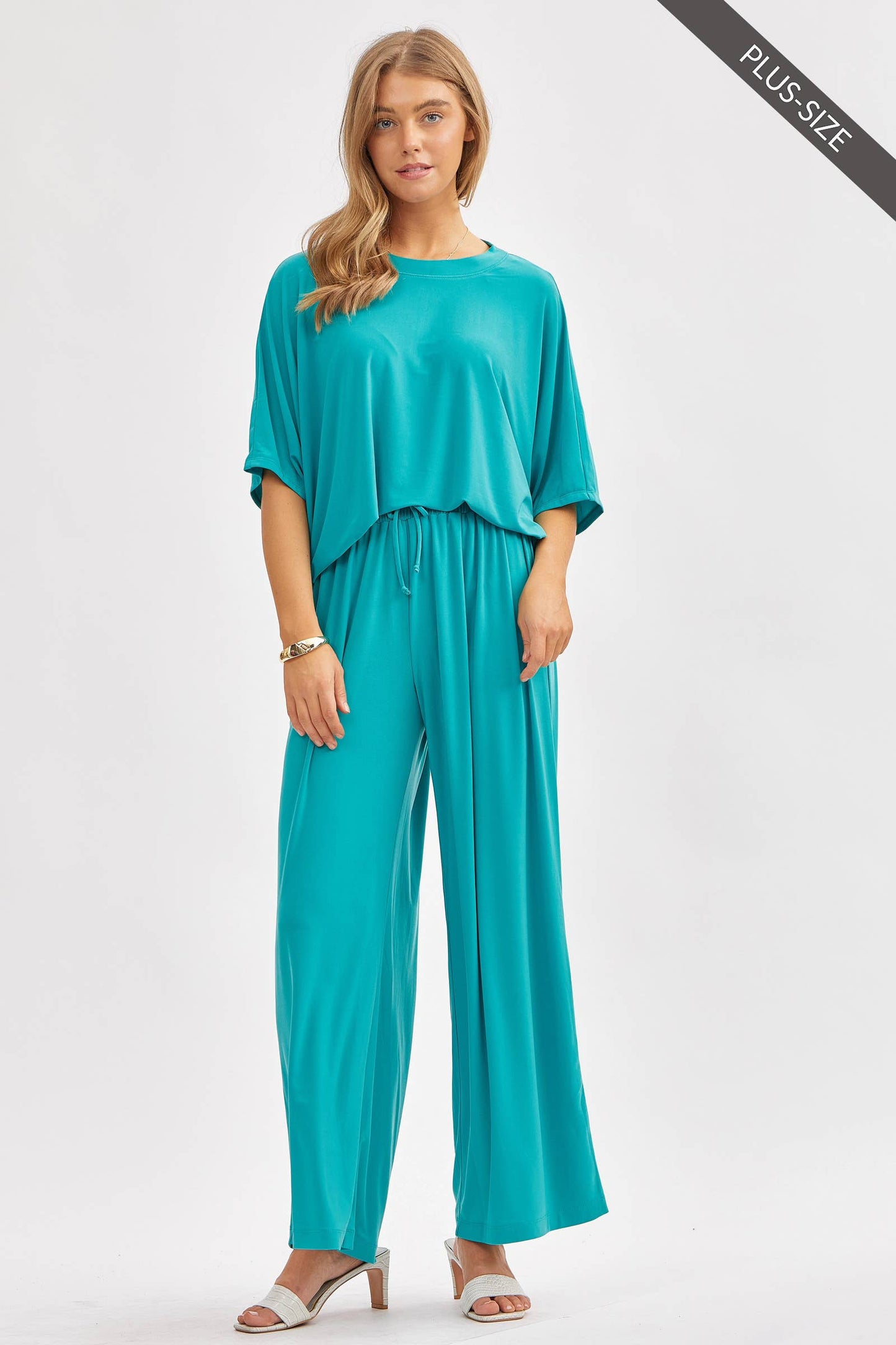 Dear Scarlett - PLUS SIZE Flowy Top + Wide Leg Set TRVSET-COASTAL: Royal Blue / 2X