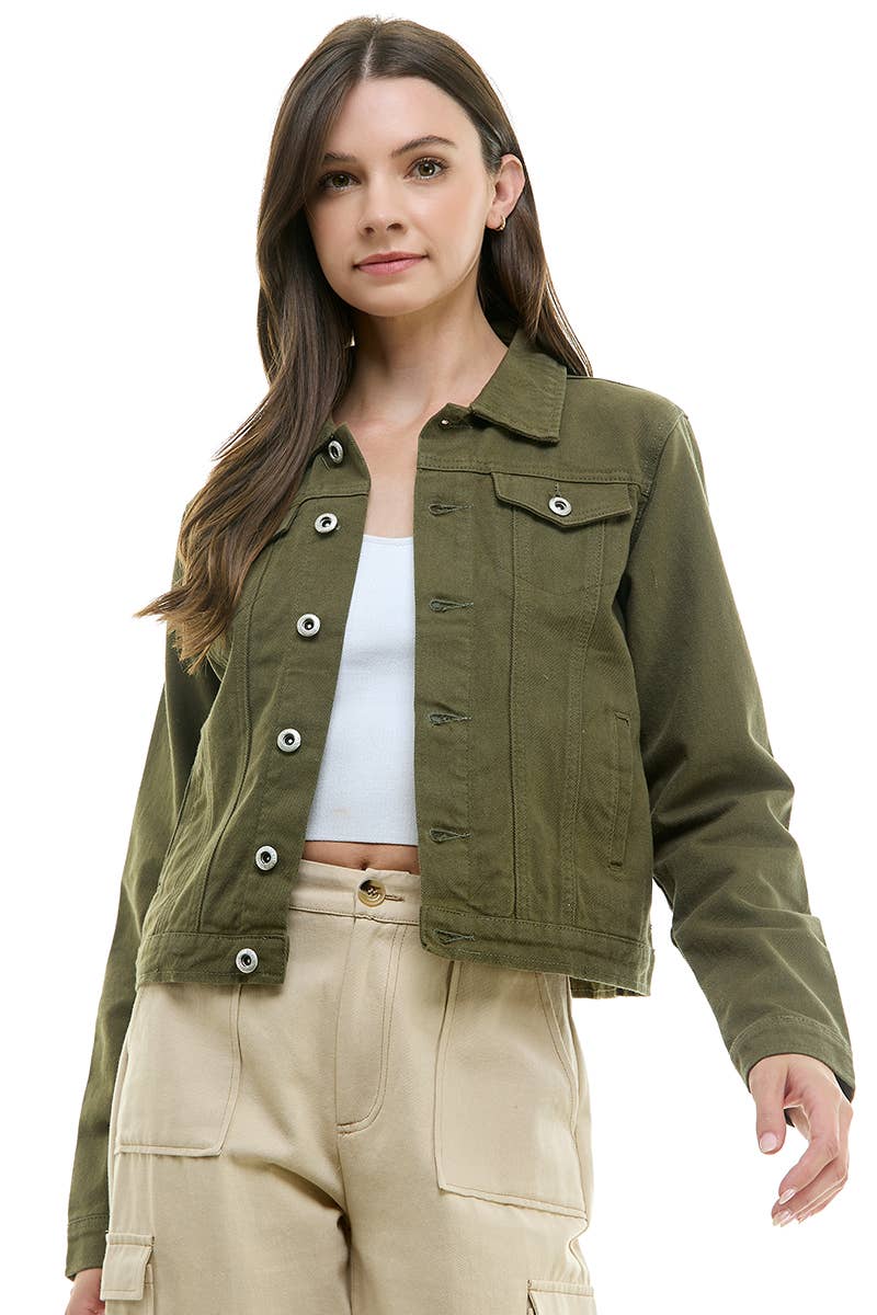 BLUE AGE - LADY CASUAL COTTON DENIM JEAN JACKET (OPEN PACK): Olive / 100% Cotton / M