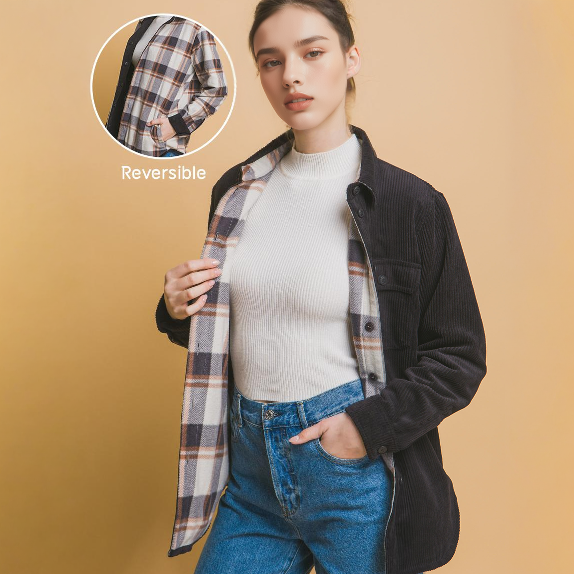 42POPS -  Corduroy Reversible Button Down Jacket: BLUE STONE