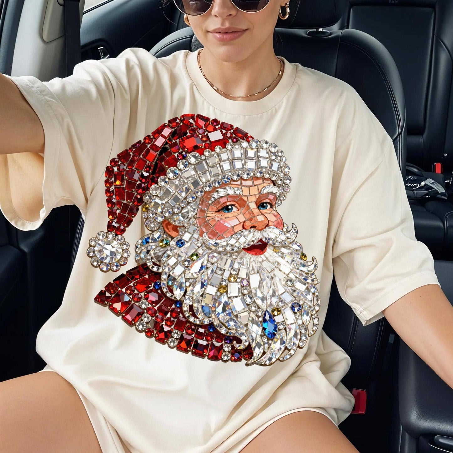 DLT Ecommerce - Faux Rhinestone Santa Shirt, Bling Christmas Sweatshirt: Black / L / Sweatshirt