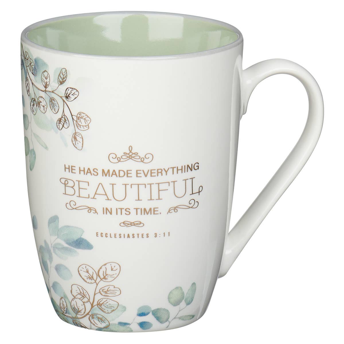 Christian Art Gifts - Mug White/Green Leaves Everything Beautiful Eccl. 3:11