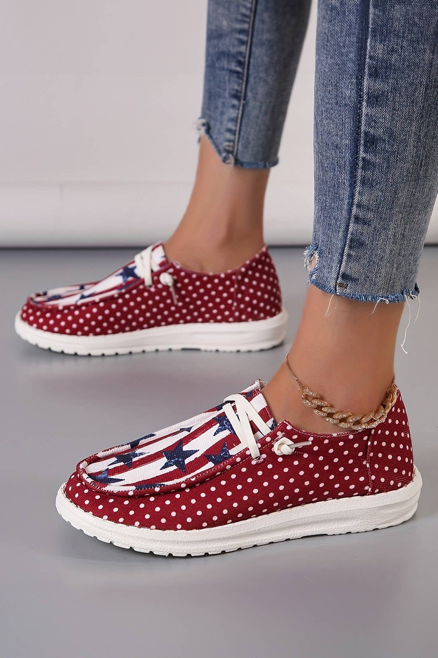 66DISCO - Polka Dot Stars and Stripes Independent Day Casual Shoes: Red / 10(42)