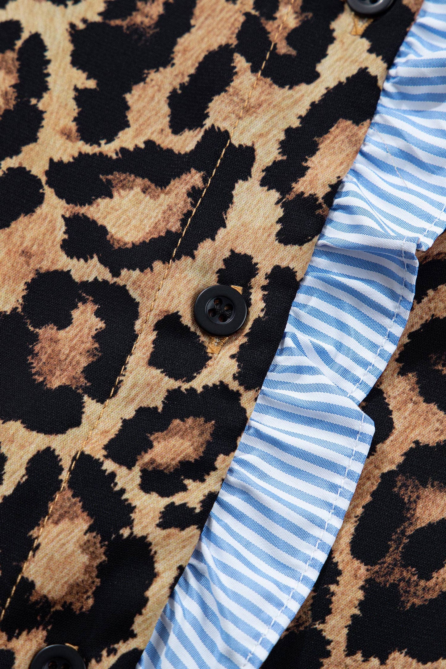 66DISCO - Leopard Print Stripe Frilled Mock Neck Shirt (S-XL): Brown / Missy / XL