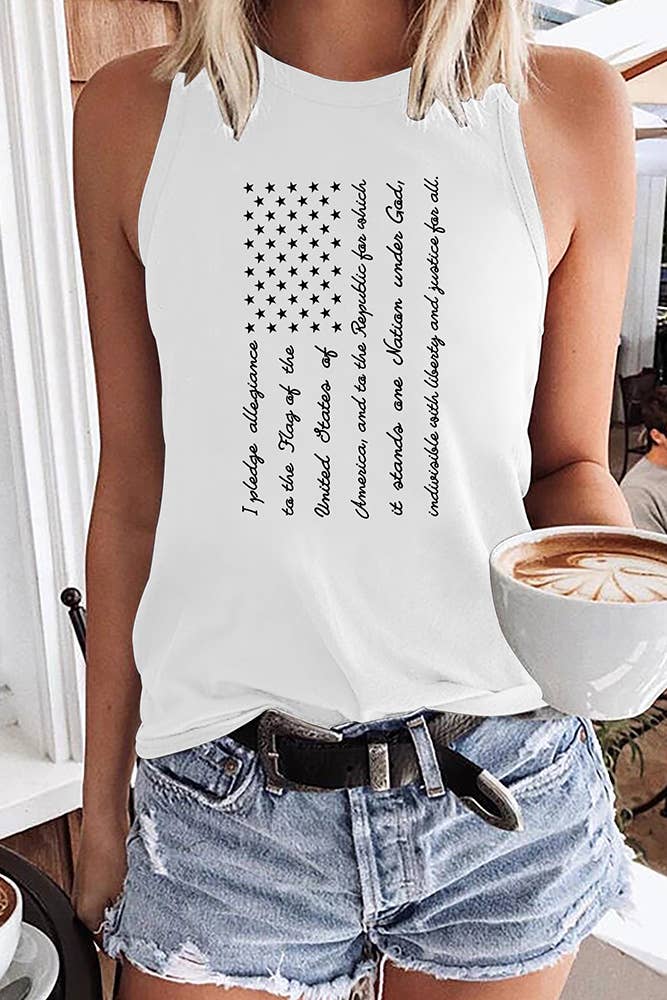 UNISHE - 4th Of July Flag Graphic Tank Top STC125C192: White / L