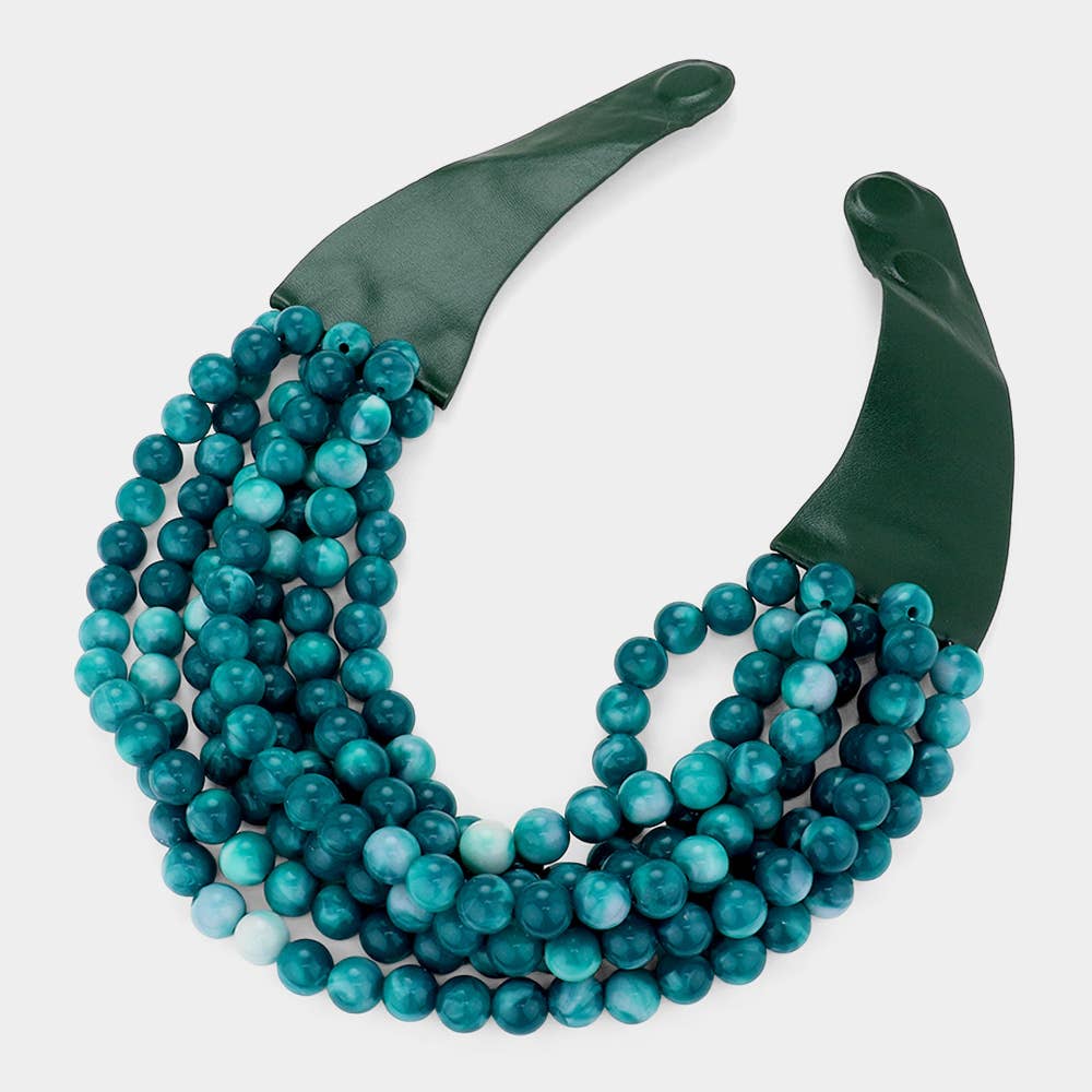 Sensibling Corp. - Chunky Acrylic Bead Layered Faux Leather Magnetic Necklace: Blue Multi