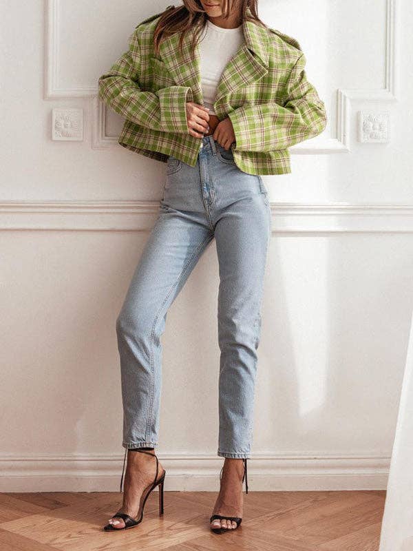 UZ Store - Long Sleeves Loose Plaid Split-Joint Peter Pan Collar Jackets&Coats: ORANGE