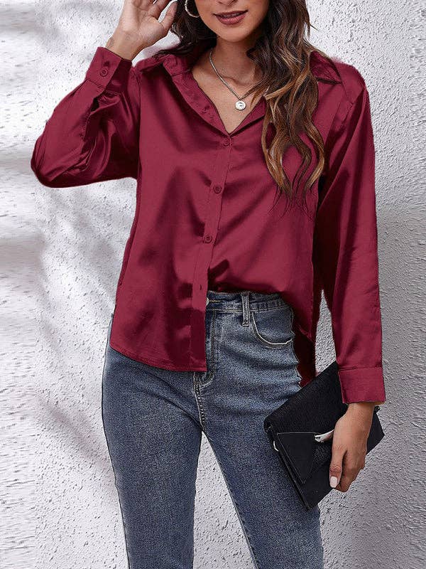 UZ Wholesale Store - Solid Color Long Sleeves Loose Lapel Blouses: WHITE / S