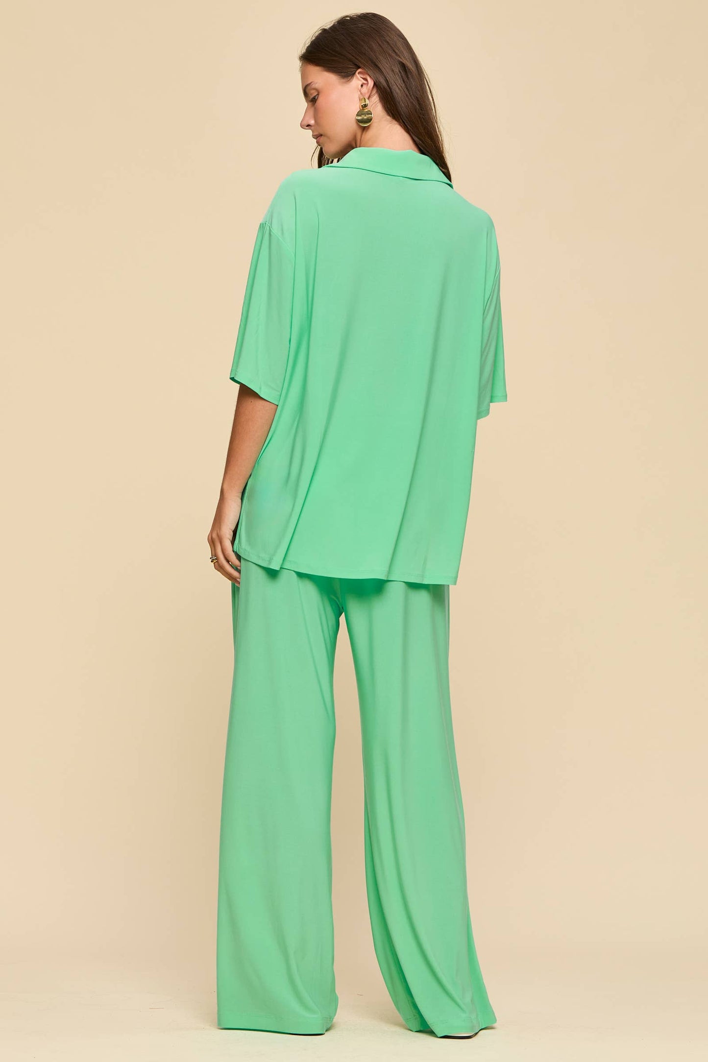 Dear Scarlett - 2-Piece Blouse + Relaxed Pants Resort Wear Set: BLACK / L