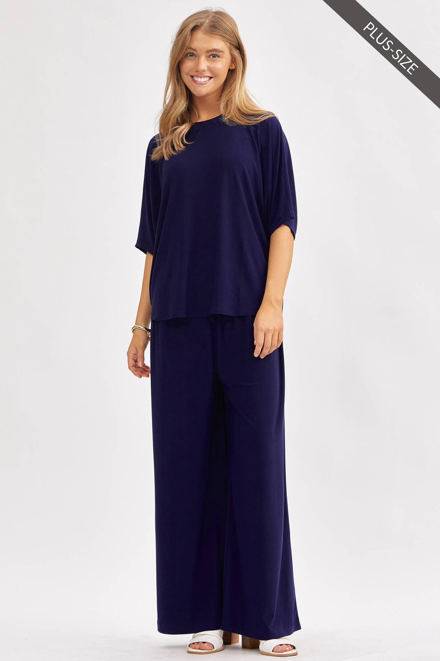 Dear Scarlett - PLUS SIZE Flowy Top + Wide Leg Set TRVSET-COASTAL: Royal Blue / 2X