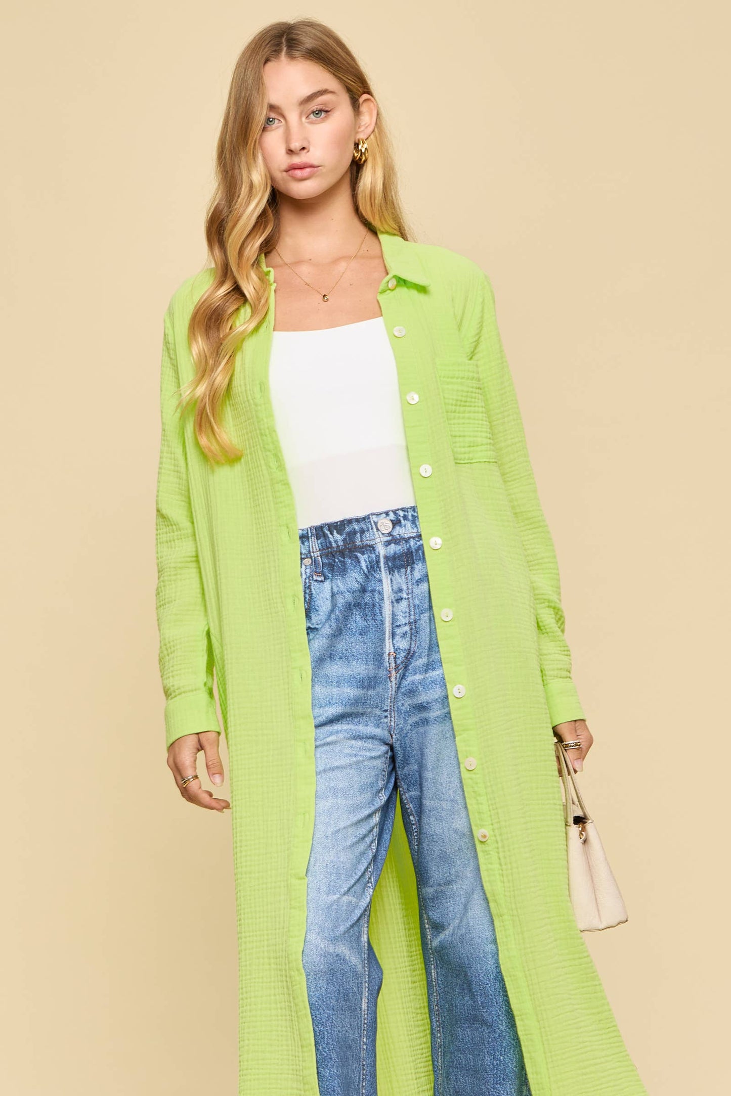 Dear Scarlett - Breathable Cotton Button-Down Duster: COASTAL NAVY