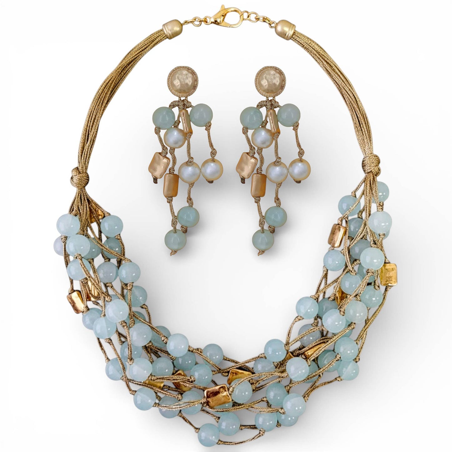 Bijoux Envie Statement Jewelry - Chunky Blue Beaded Necklace & Earrings Matching Set | Boho