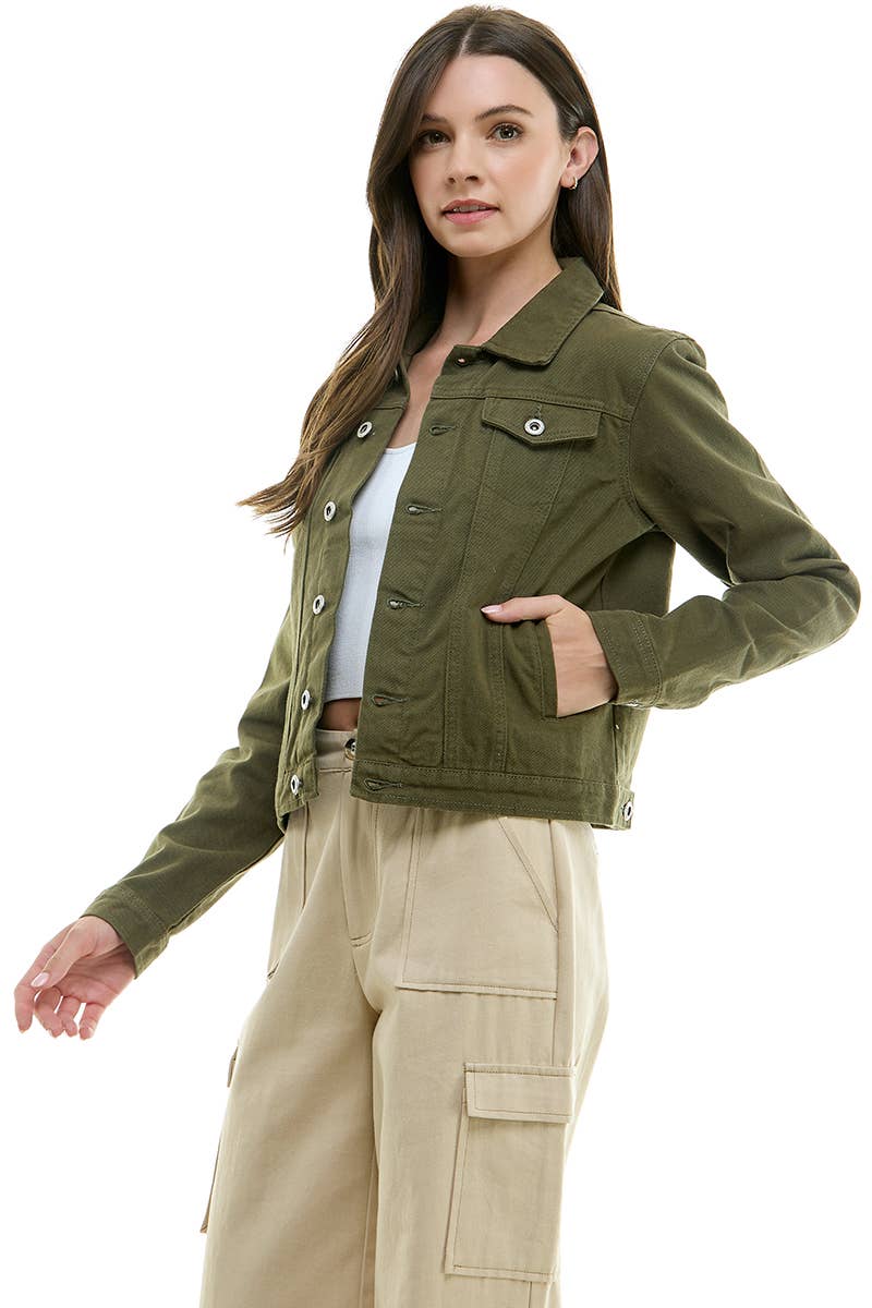 BLUE AGE - LADY CASUAL COTTON DENIM JEAN JACKET (OPEN PACK): Olive / 100% Cotton / XL