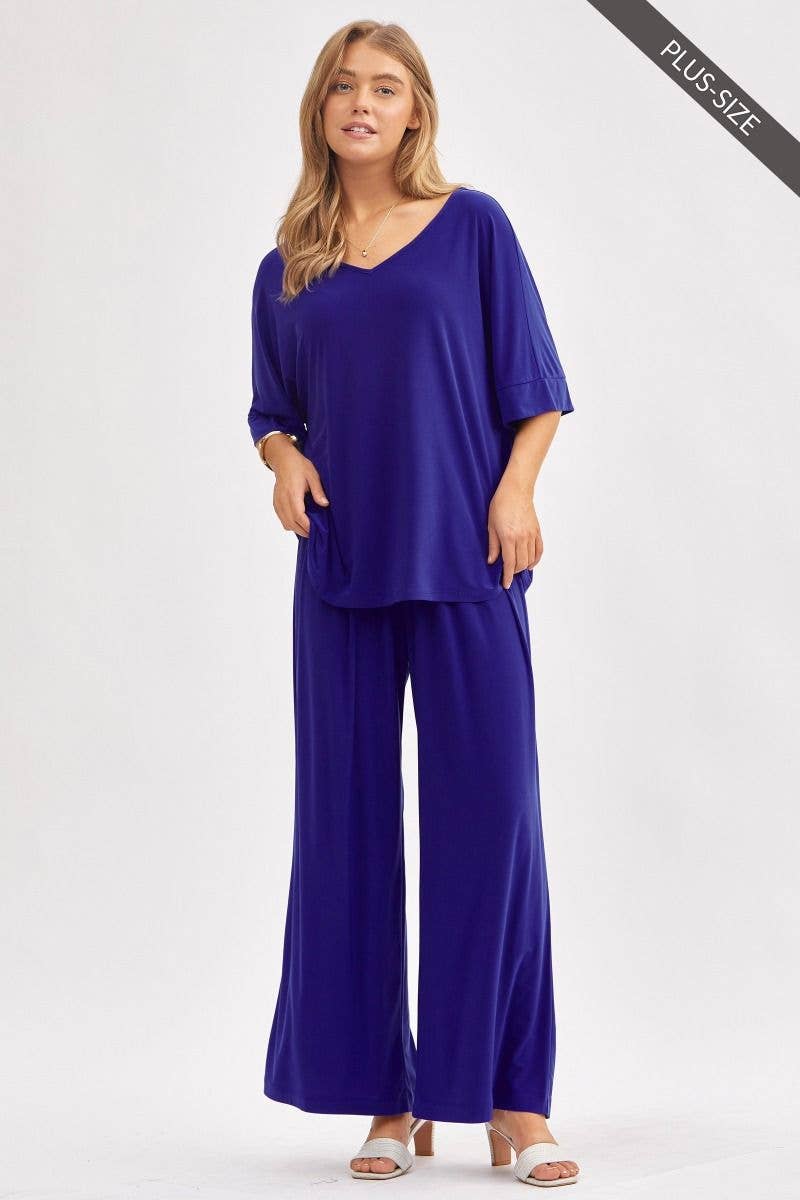 Dear Scarlett - PLUS SIZE Stylish Flowy Top + Wide Leg Set TRVSET-CABANAP: EMERALD / XL