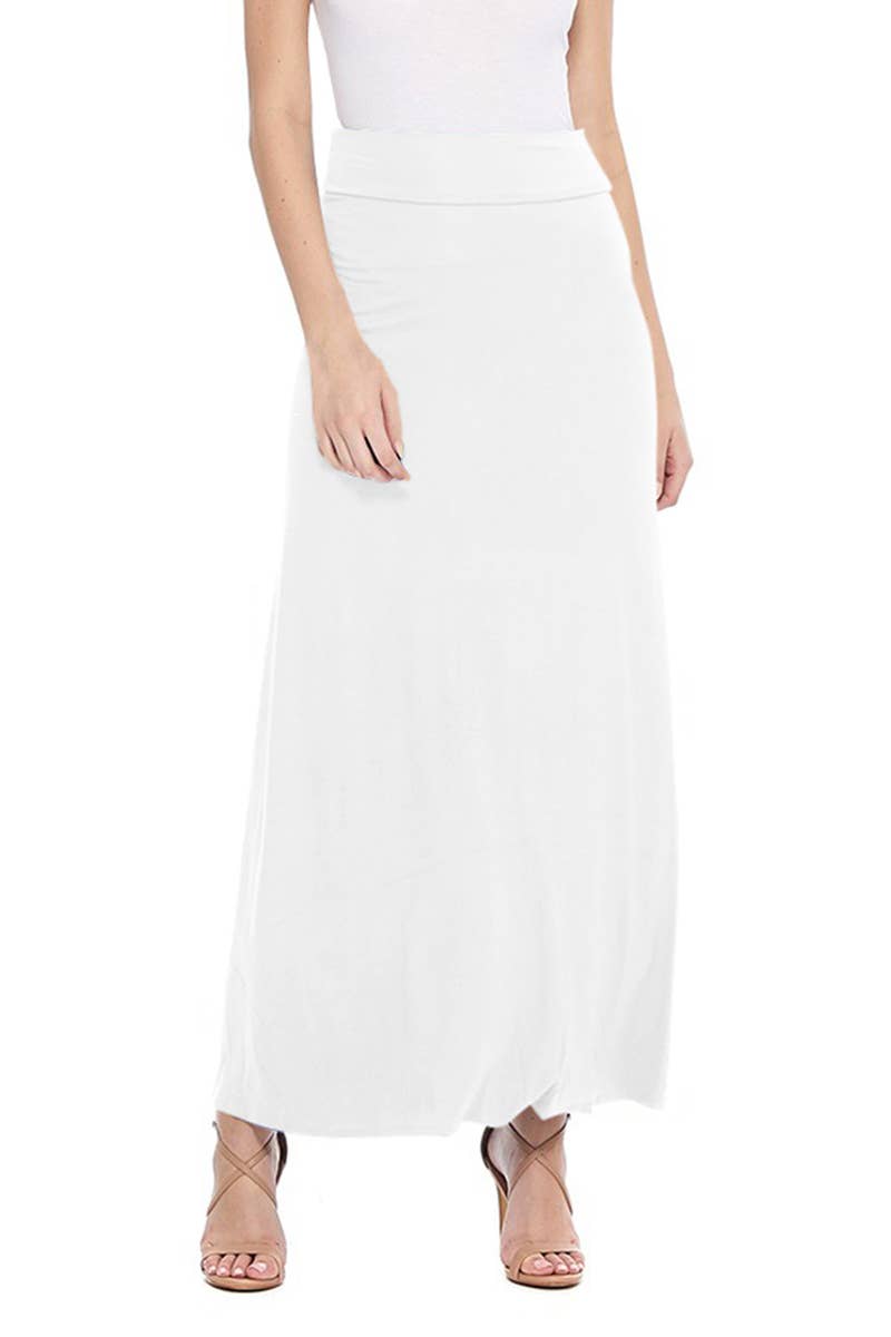 MOA COLLECTION - Solid Color Basic Casual Knit Long Maxi Skirt: White / XXL