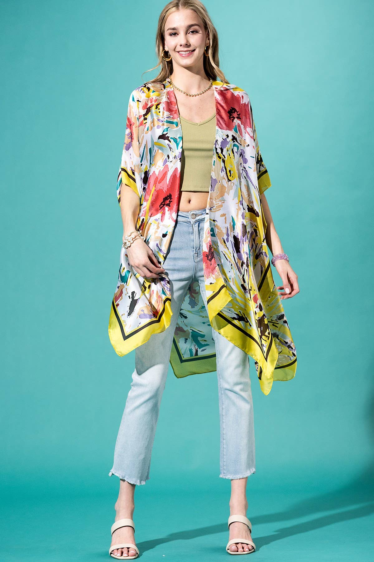 Urbanista - Abstract Floral Print Kimono: PINK-PK