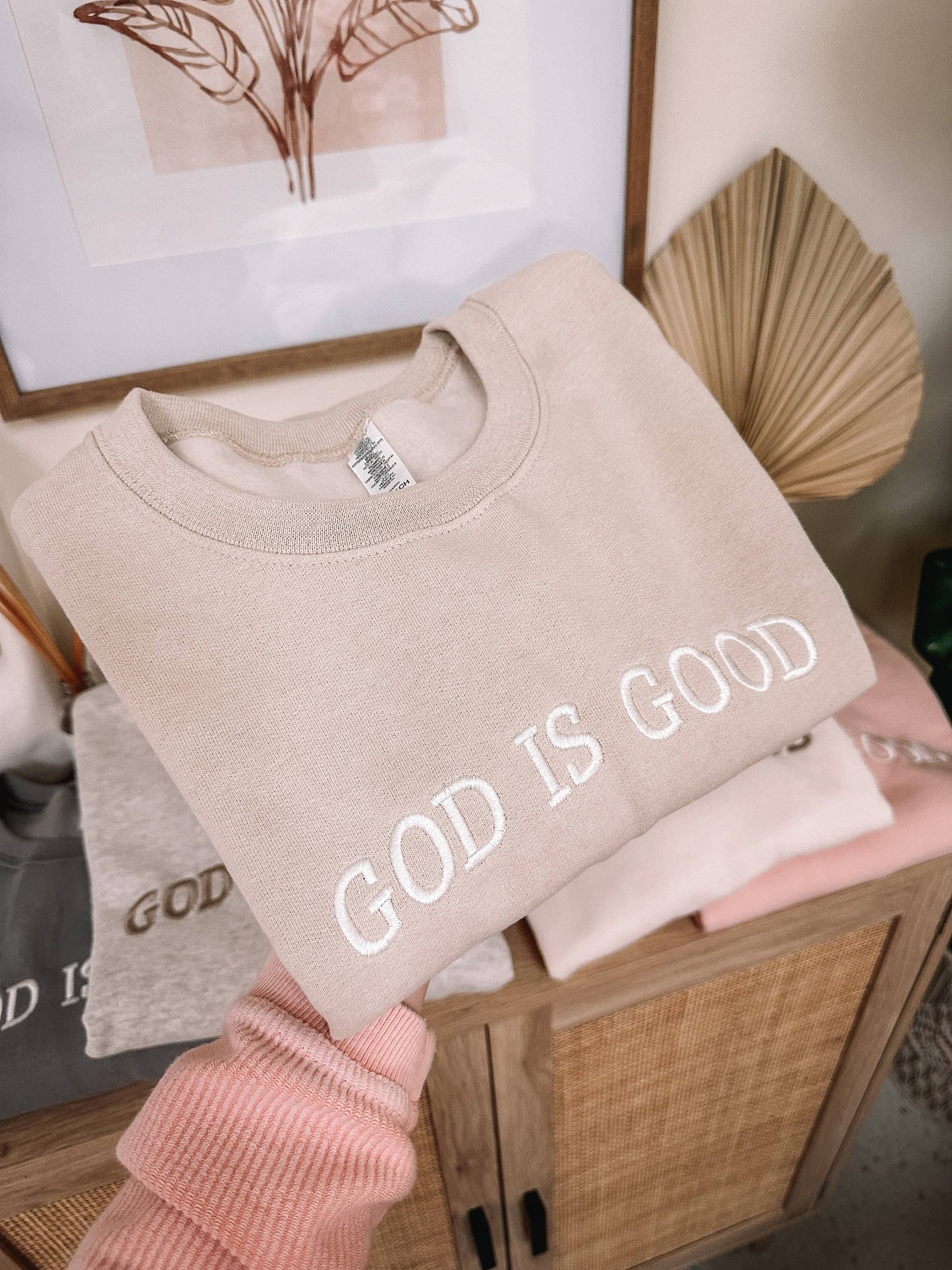 Honey Soul LLC - Embroidered GOD IS GOOD Sweatshirt: Dusty Pink / XLarge