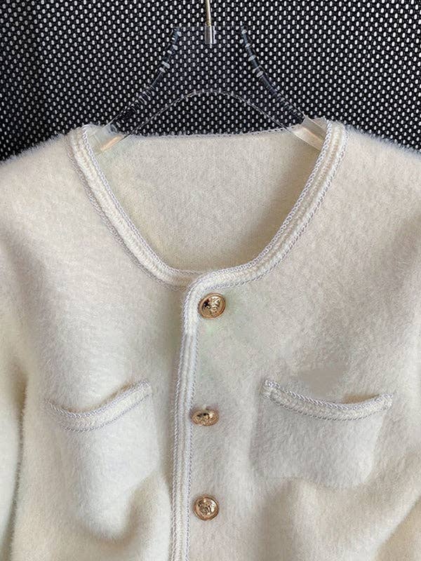 UZ Wholesale Store - Buttoned Velvet Long Sleeves Loose Cardigan: BLACK / One_size