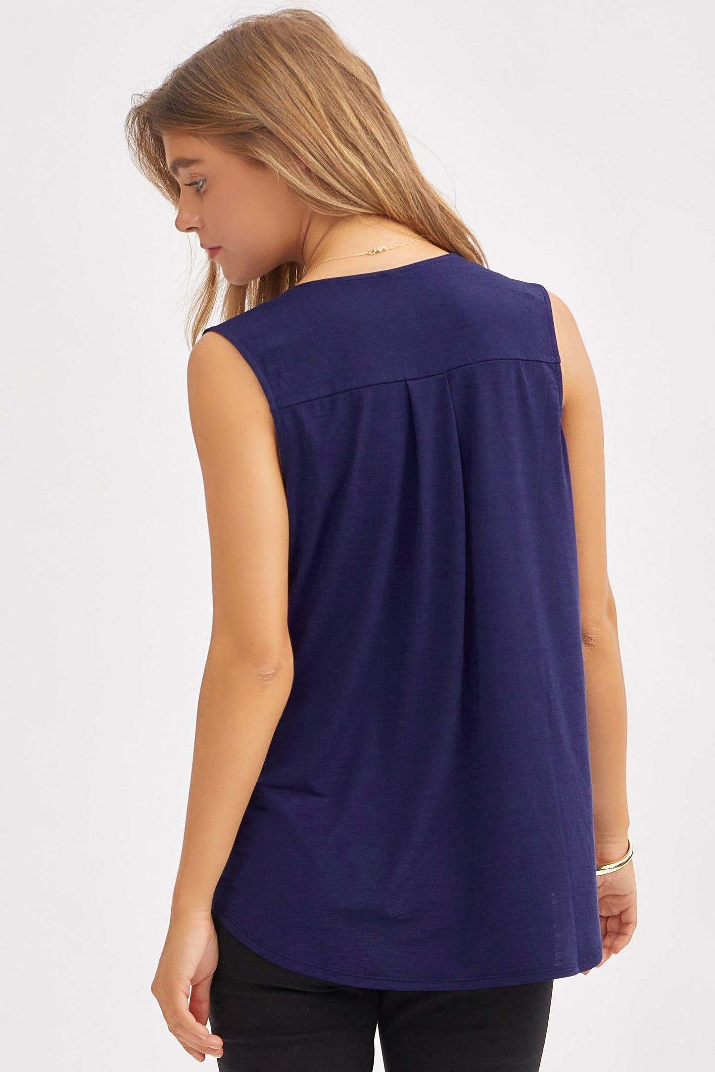 Dear Scarlett - Surplice V Neck Solid Sleeveless Tank Top: BLACK / L