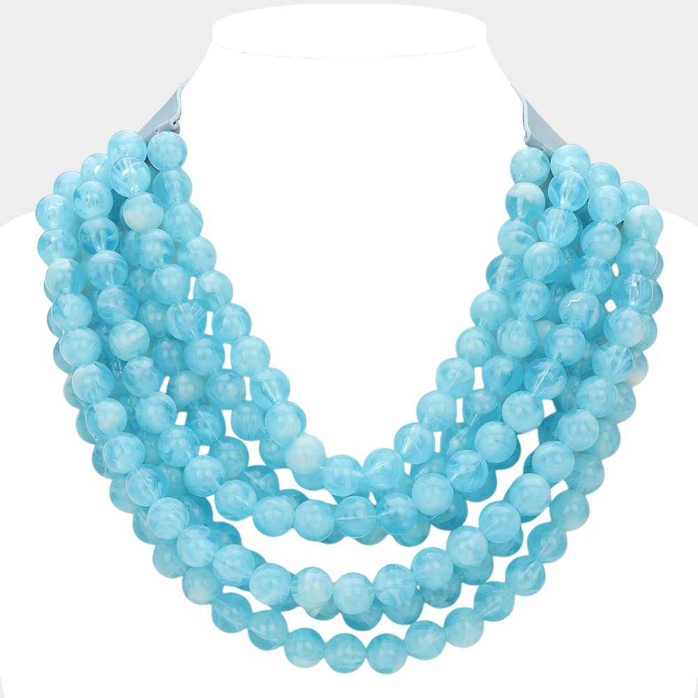 Sensibling Corp. - Chunky Acrylic Bead Layered Faux Leather Magnetic Necklace: Blue Multi