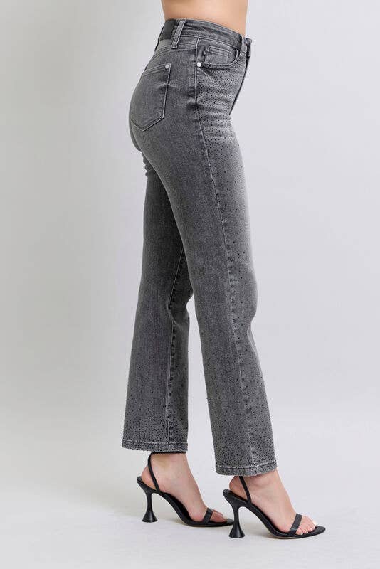 Judy Blue Jeans - HW Rhinestone Straight: Gry / 0(24)