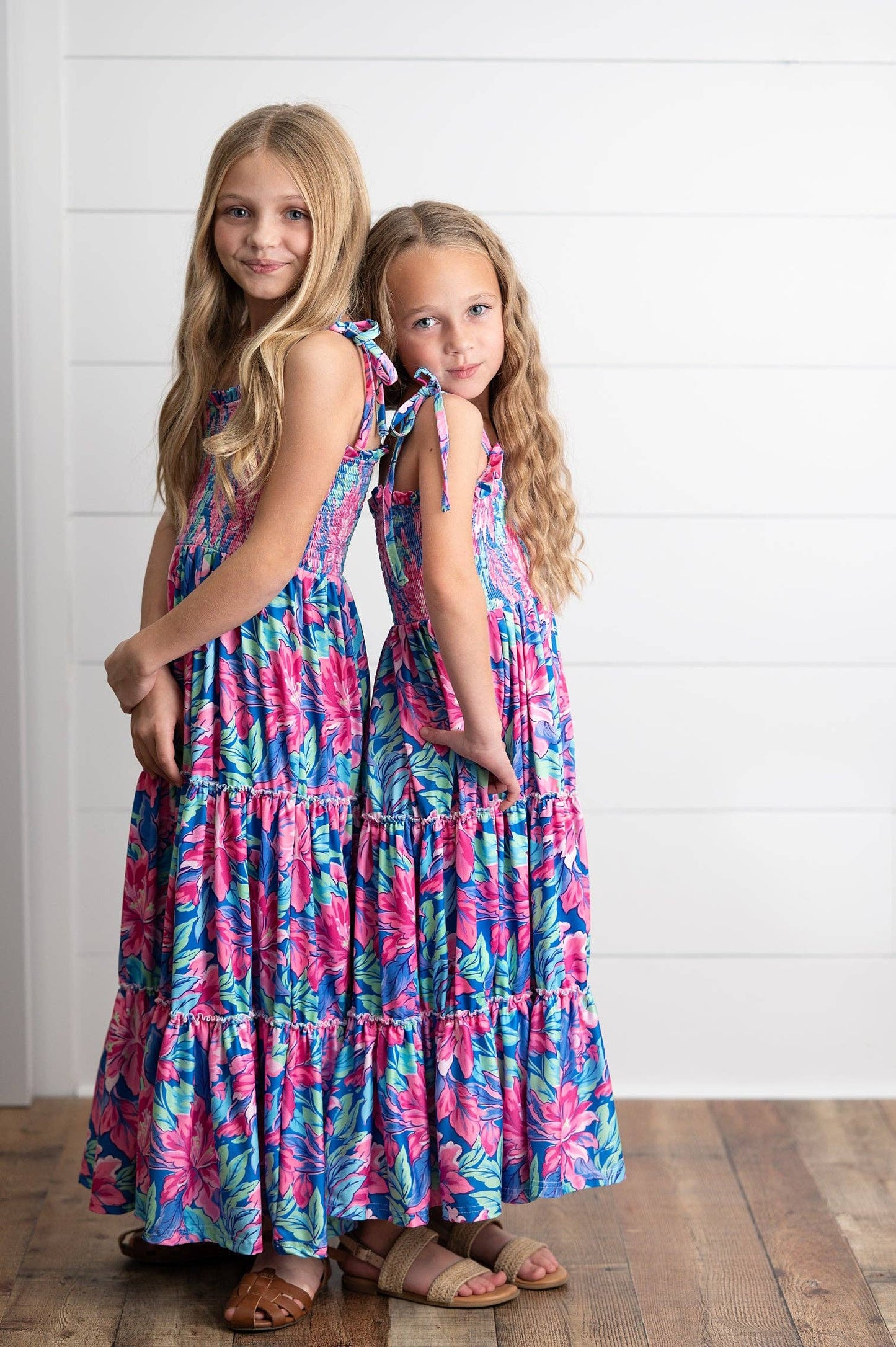 Oopsie Daisy - Girls Hot Pink Hawaiian Tropical Tiered Spring Maxi Dress: 14