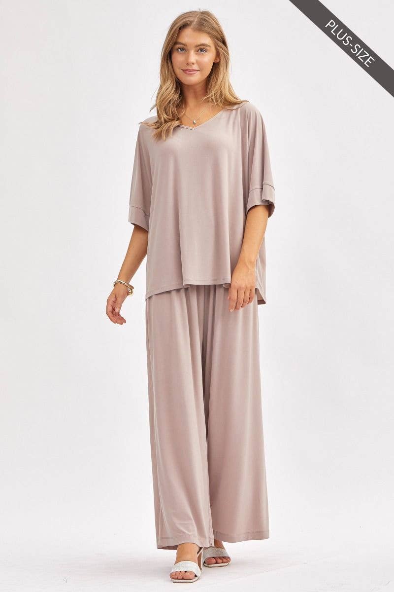 Dear Scarlett - PLUS SIZE Stylish Flowy Top + Wide Leg Set TRVSET-CABANAP: EMERALD / 3X