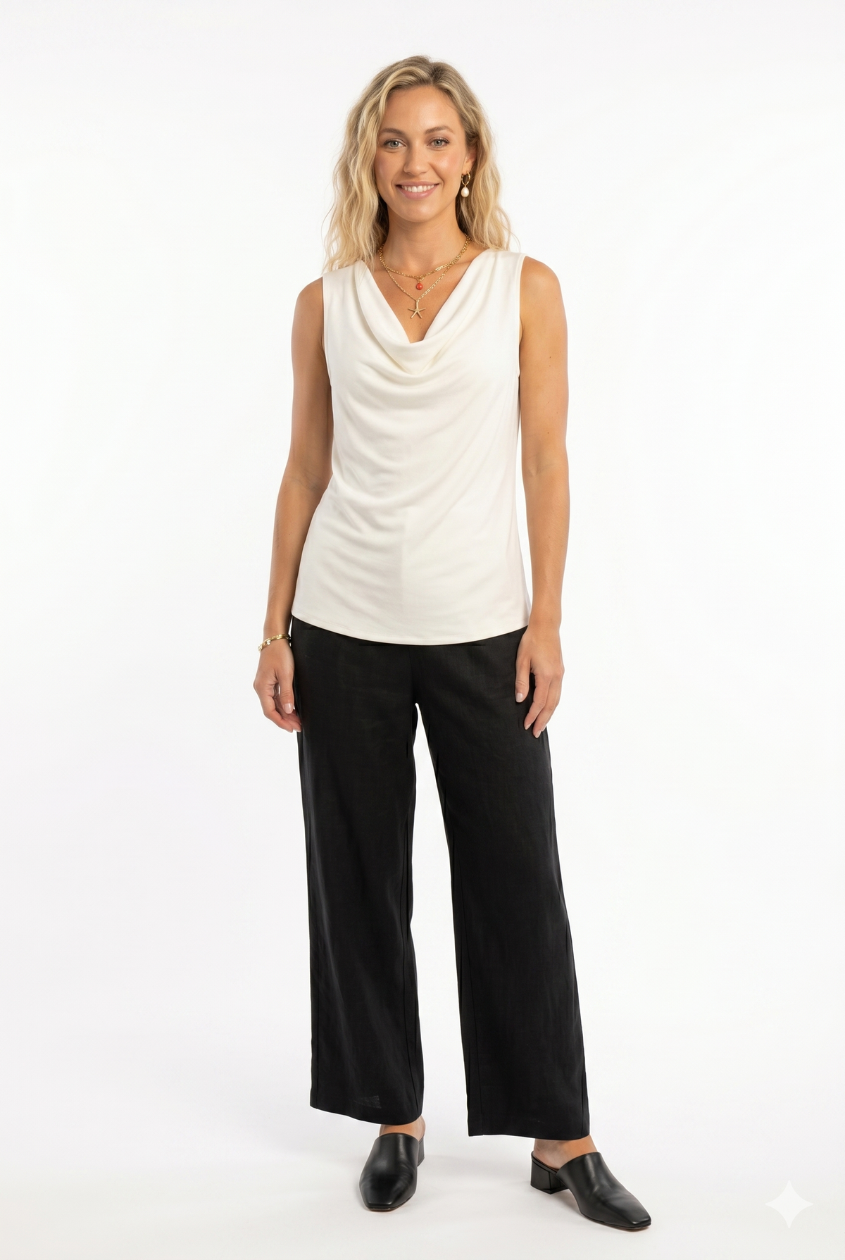 Jostar - BNS Cowl Neck Top-2069BN-TRS1: Brown / XL
