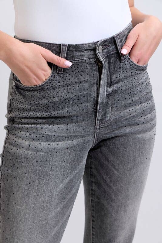 Judy Blue Jeans - HW Rhinestone Straight: Gry / 13(31)