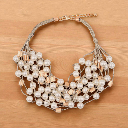 Bijoux Envie Statement Jewelry - Modern Pearl Necklace | Layered | Short | Golden | Statement