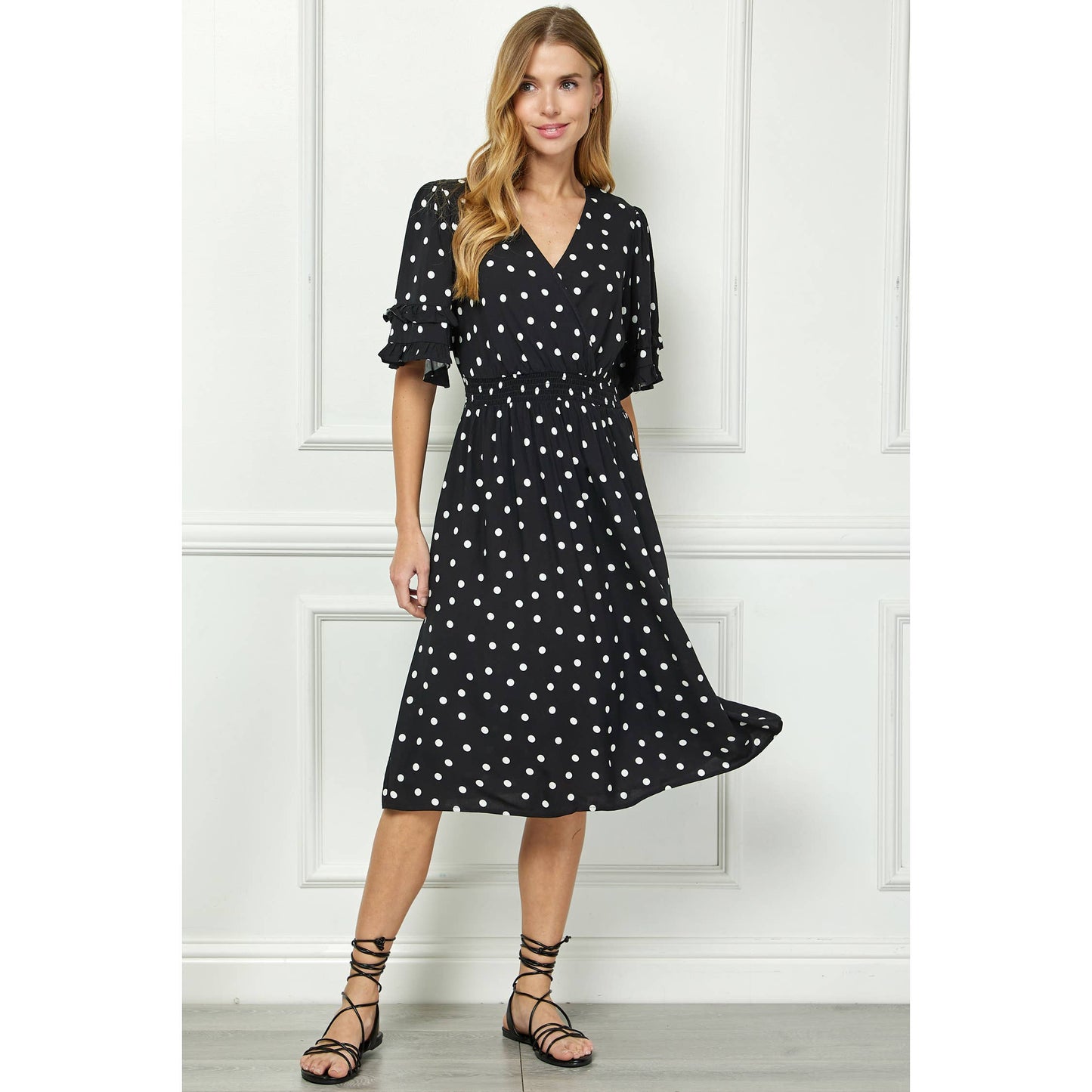 Winslow Collection - ELEGANT KIMONO INSPIRED SURPLICE DRESS  : BKCRM / M