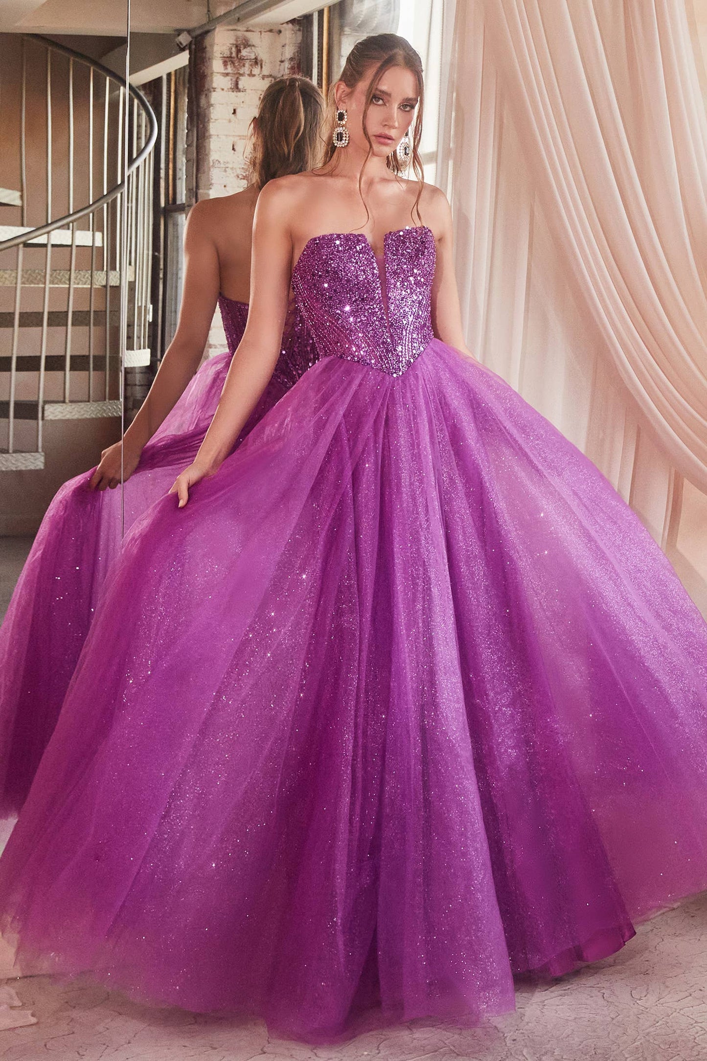 Ladivine by Cinderella Divine - STRAPLESS SEQUIN & TULLE A-LINE DRESS
: Deep Blue / 4