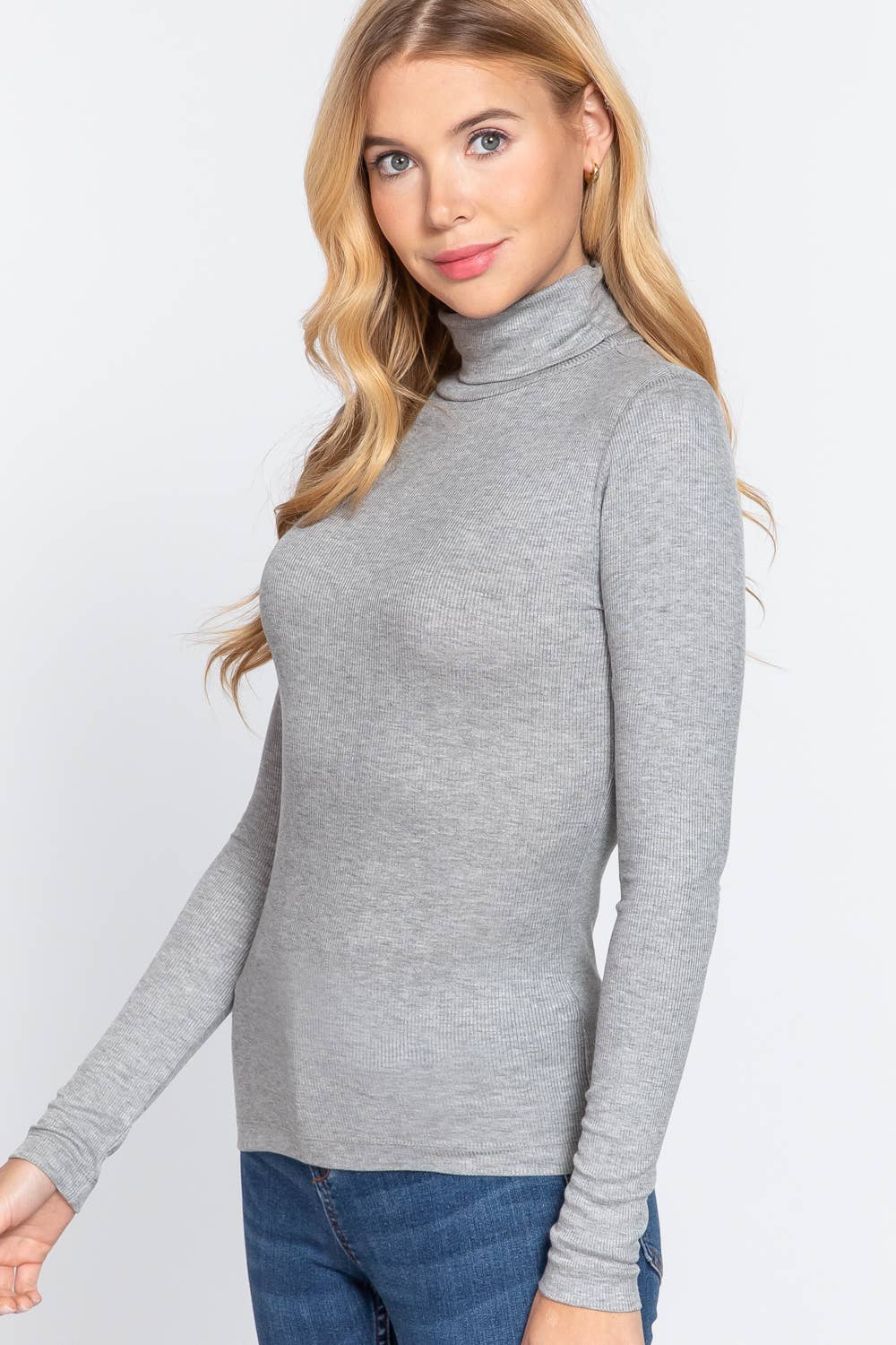 42POPS Long Sleeve Turtle Neck Rib Knit Top Burgundy