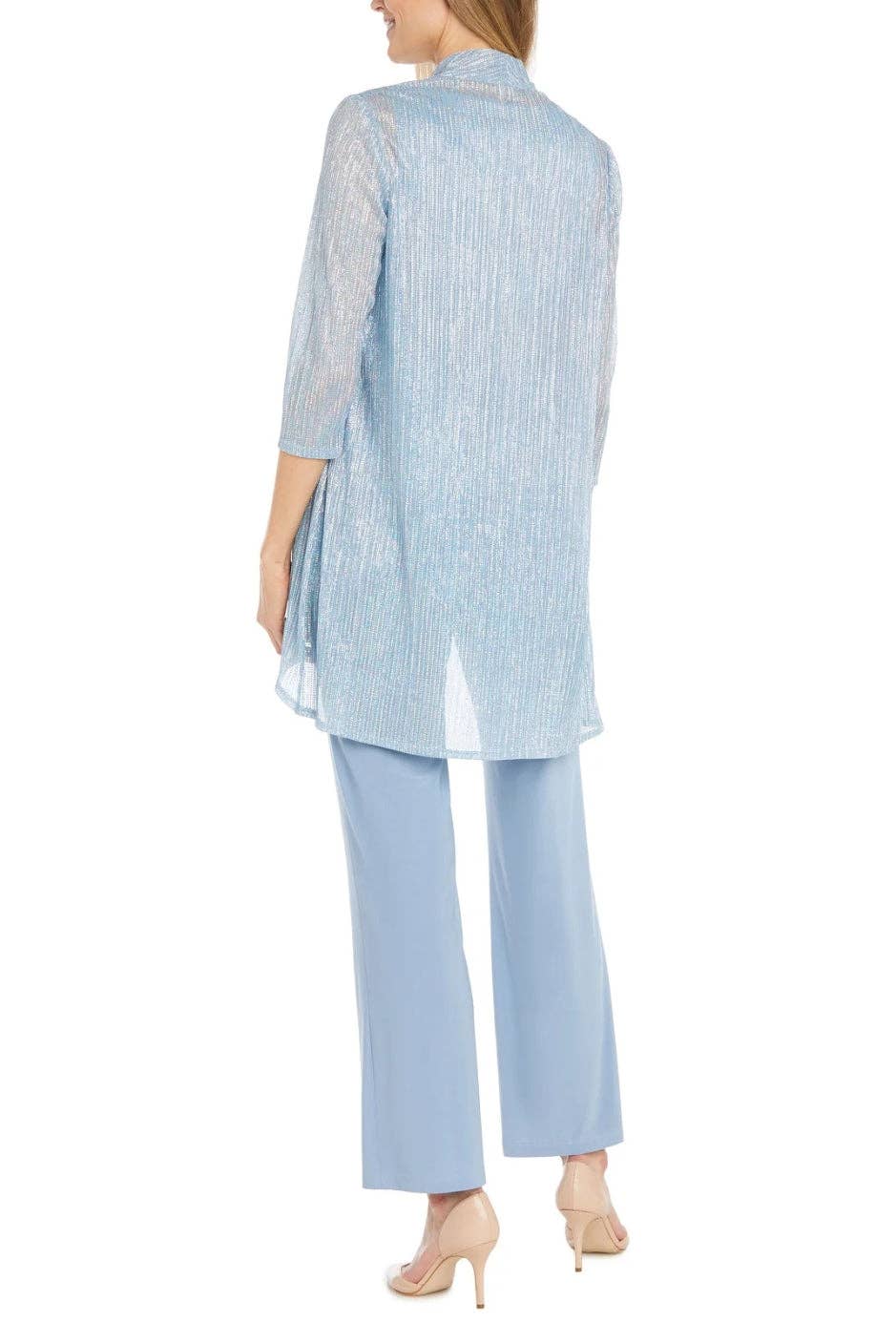 Immediate Apparel - R&M Richards Scoop Neck Sleeveless Top 3/4 Sleeve Jacket Relaxed Straight Trousers Pantsuit with Necklace (Plus Size): BLUE / 14W