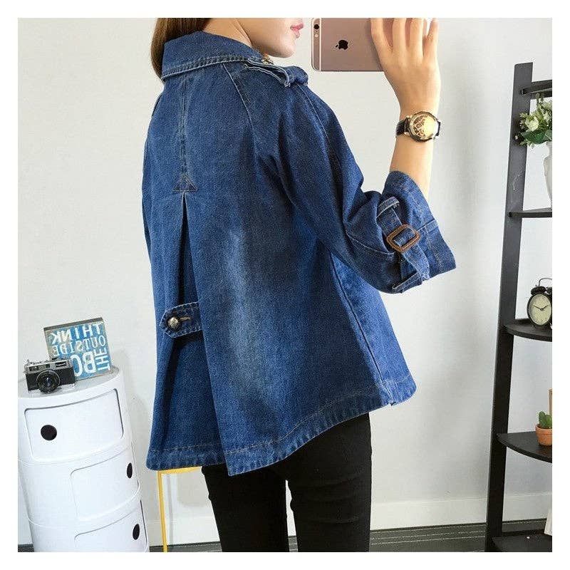 UZ Store - Double Breasted Denim Jacket Dark Blue