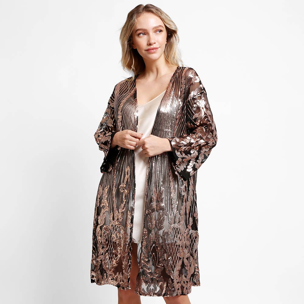 Sensibling Corp. - Sequin Cover Up Kimono Poncho: Black