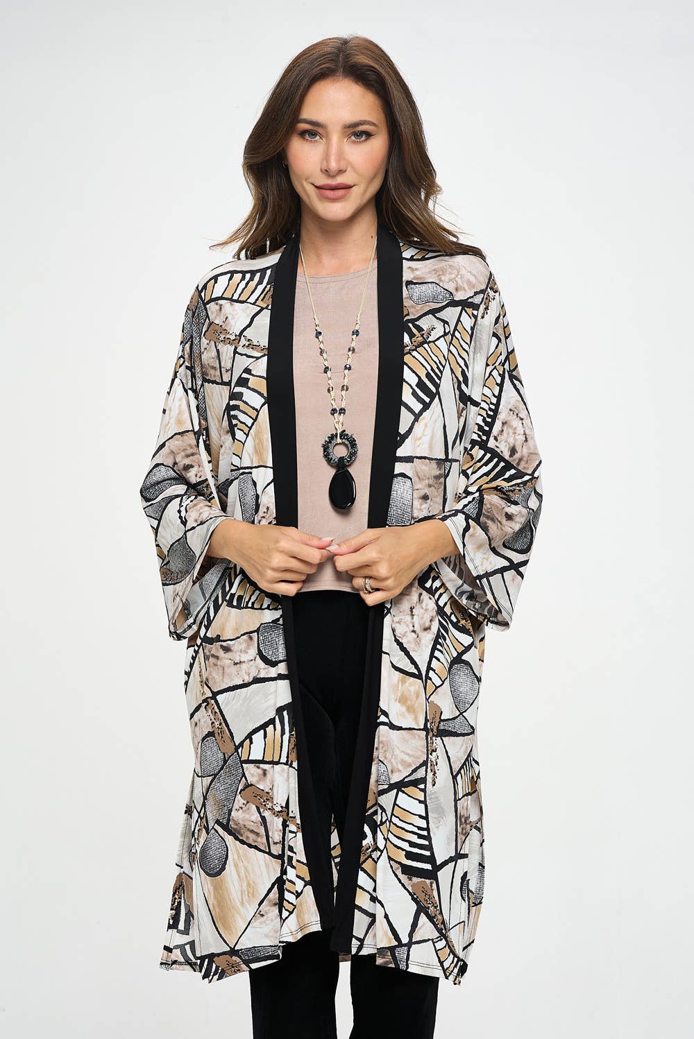 Jostar - Print Kimono with pockets-4085HT-QRP1-CK-W393: L