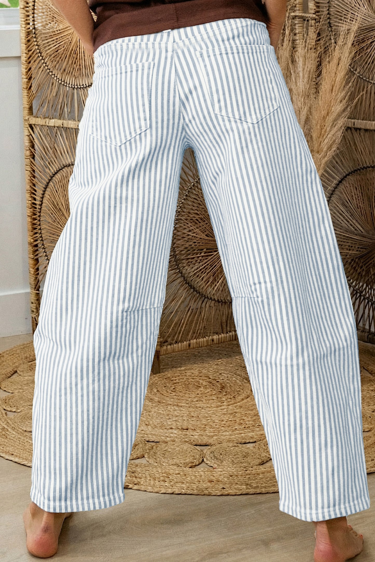 Khaki Stripe Casual Barrel Jeans