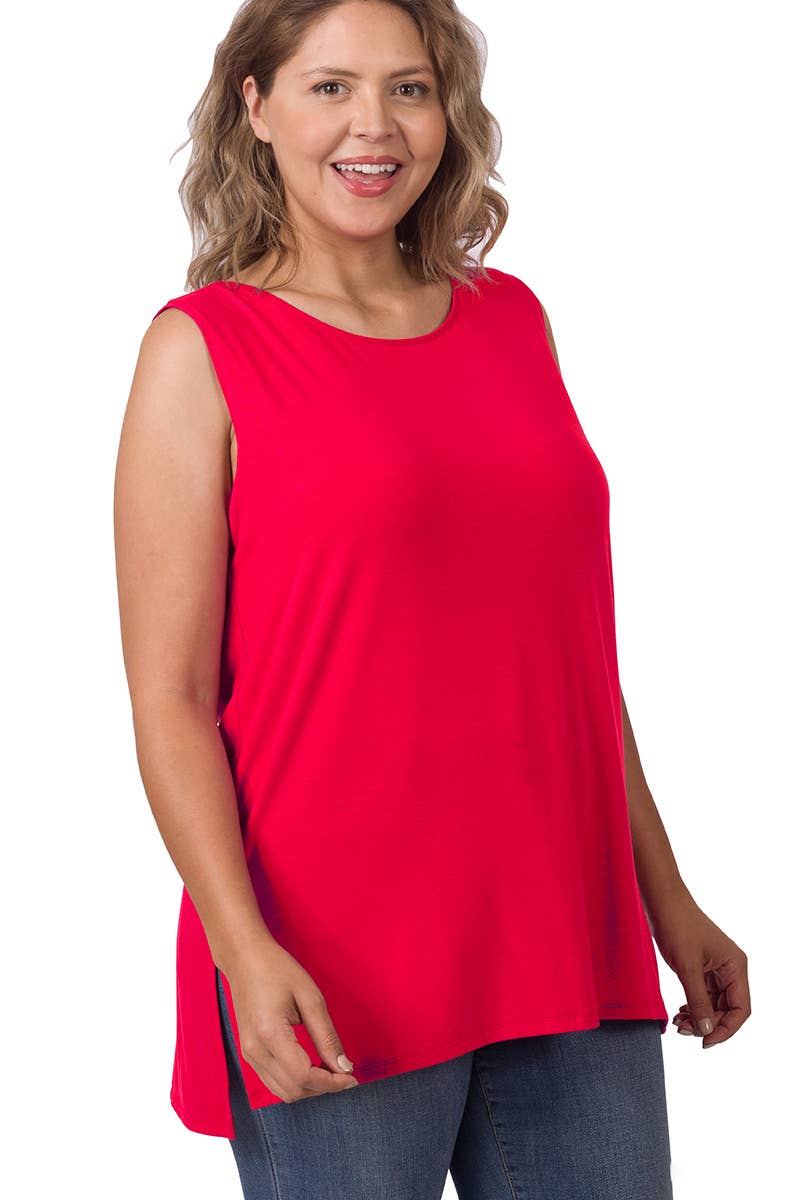 42POPS - SI-22945 Plus Sleeveless Round Top: +MAGENTA-141105 / 3X