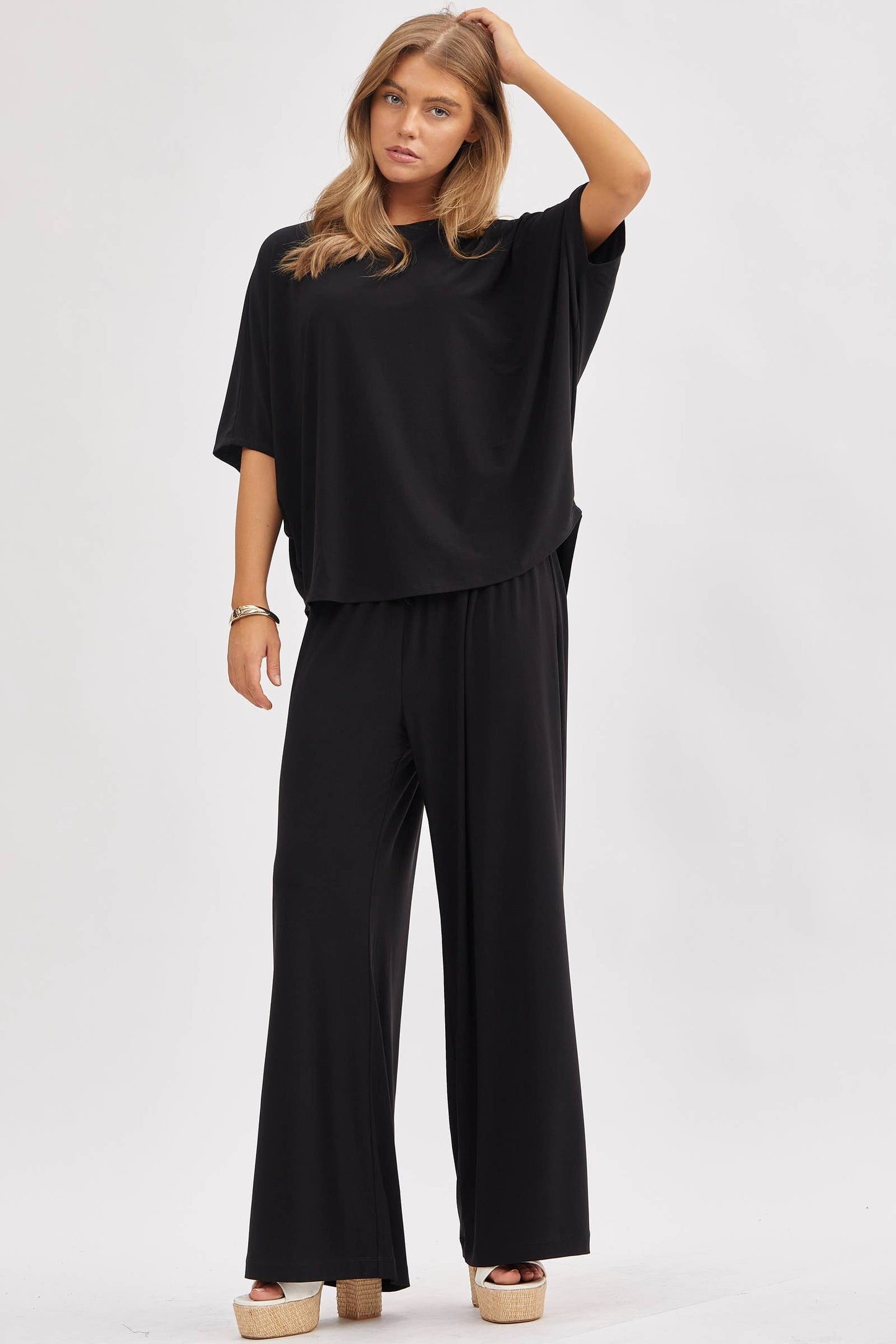 Dear Scarlett - Flowy Top + Wide Leg Set TRVSET-COASTAL: Emerald / L