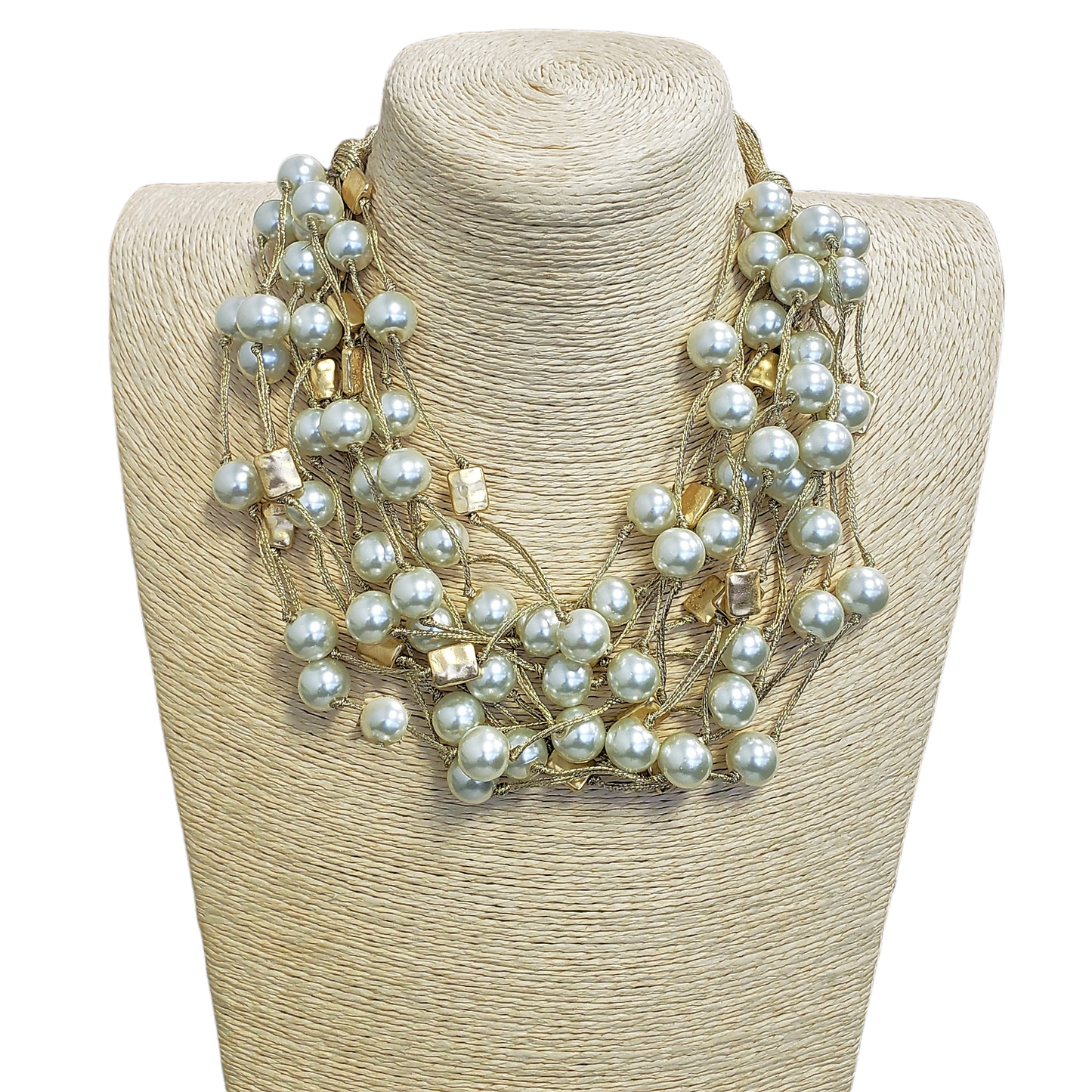 Bijoux Envie Statement Jewelry - Modern Pearl Necklace | Layered | Short | Golden | Statement