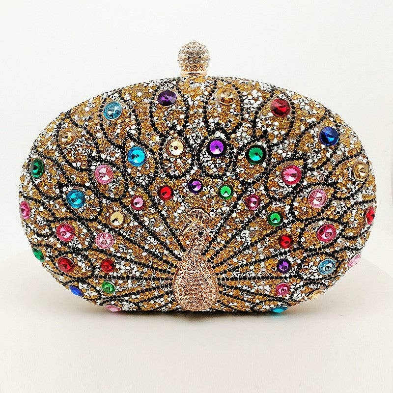 UZ Store Peacock Embellished Evening Clutch: BLACK