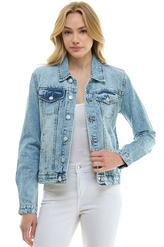 BLUE AGE - LADY CASUAL COTTON DENIM JEAN JACKET (OPEN PACK): Olive / 100% Cotton / M