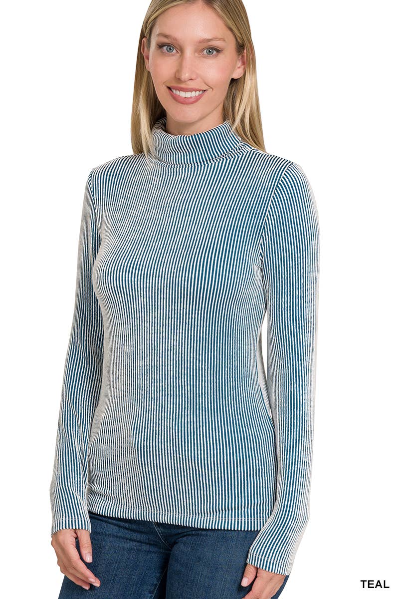 42POPS - 'Ribbed Turtle neck Top As shown: OCEAN BLUE-158159 / L