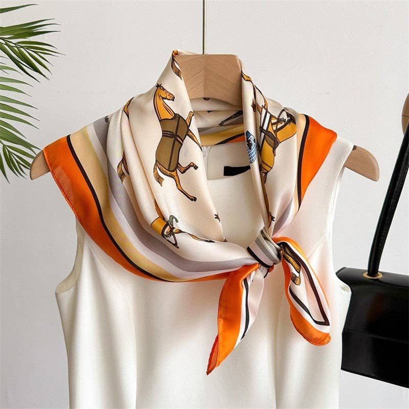 UZ Wholesale Store - Fashion Print Square Scarf: Blue Yellow