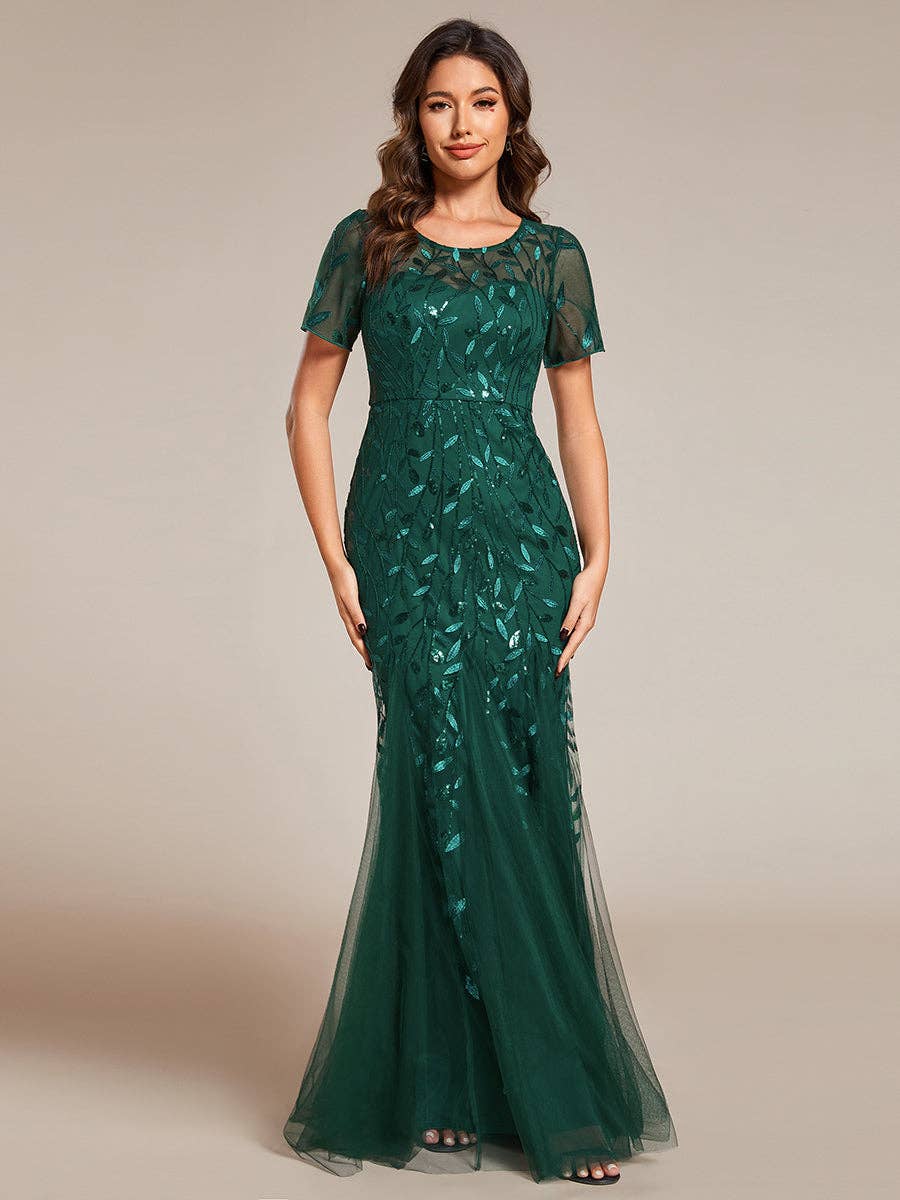Ever-Pretty - Sequin Shiny Fishtail Tulle Dresses for Party: Dusty Navy / 14