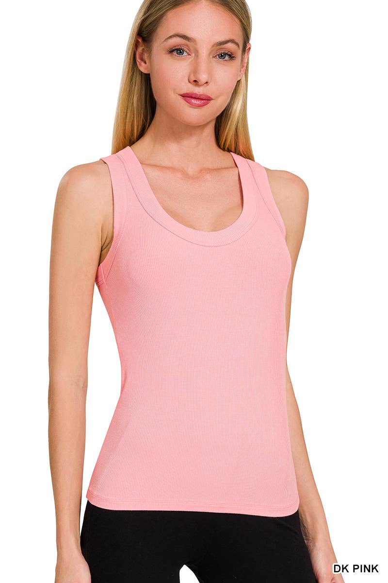 42POPS - ",,,,, Ribbed Scoop Neck Tank Top: BLACK-155393 / L
