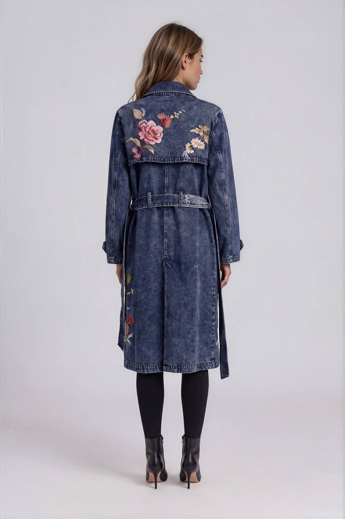 Adore - 2702-J Embroidered Denim Trench Coat: S